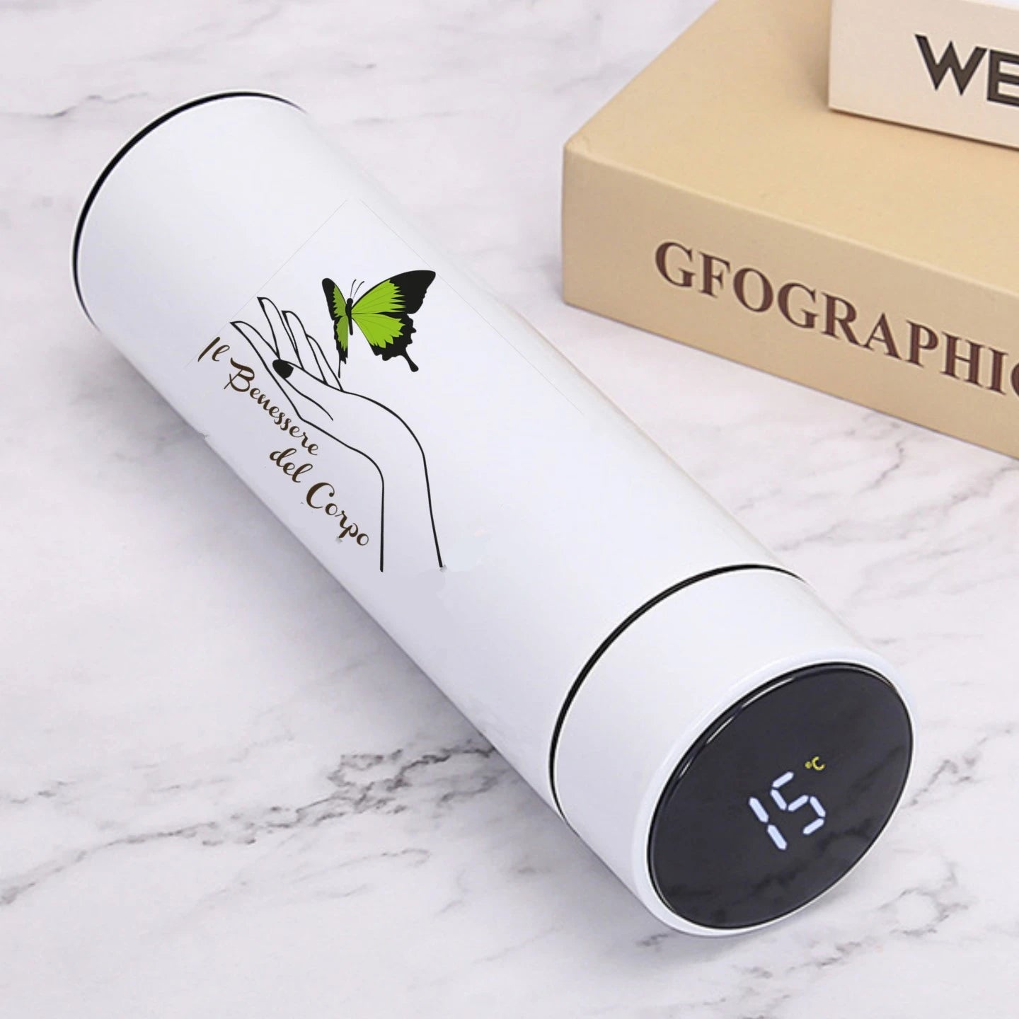 Garrafa de água a vácuo inteligente temperatura de exibição 500ml segurança 304 aço inoxidável café thermose men presente do negócio logotipo personalizado