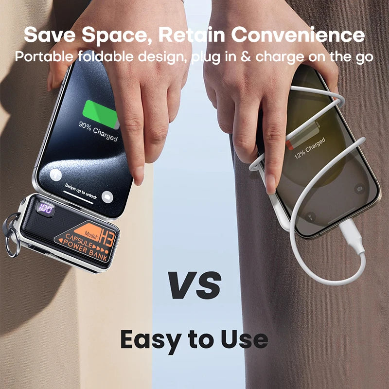 QOOVI Mini Powerbank 5000mah Built-in Cable PD 20W Portable Charger Fast Charging For iPhone 15 Samsung Xiaomi External Battery