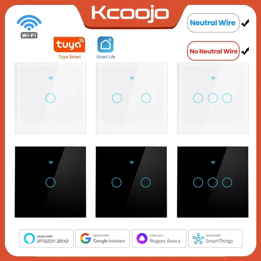 Interruptores de Luz Inteligentes Tuya Wi-Fi com Sensor de Toque – Compatível com Alexa e Google Home