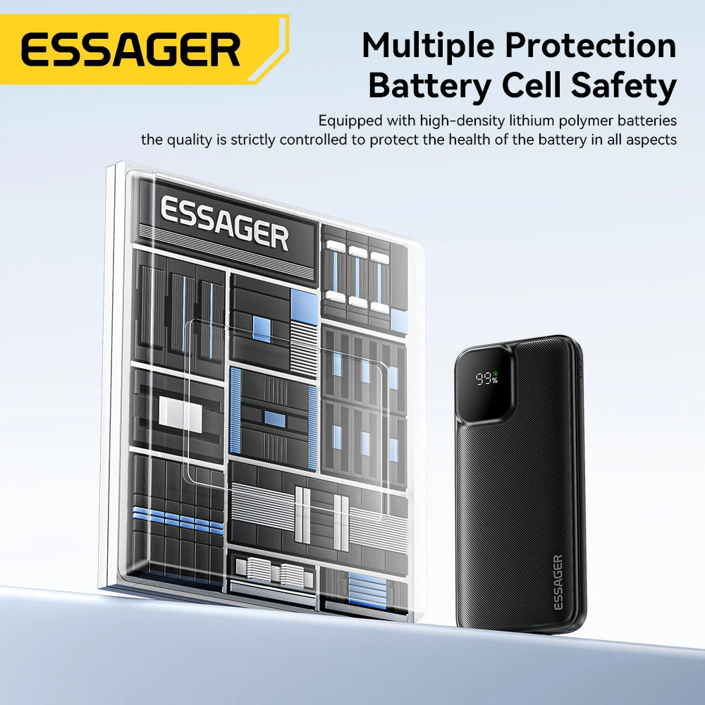 Essager Portable Power Bank 20000mAh with Two Built-in Cables External Battery PD 22.5W Fast Charging For iPhone 17 16 15 Xiaomi