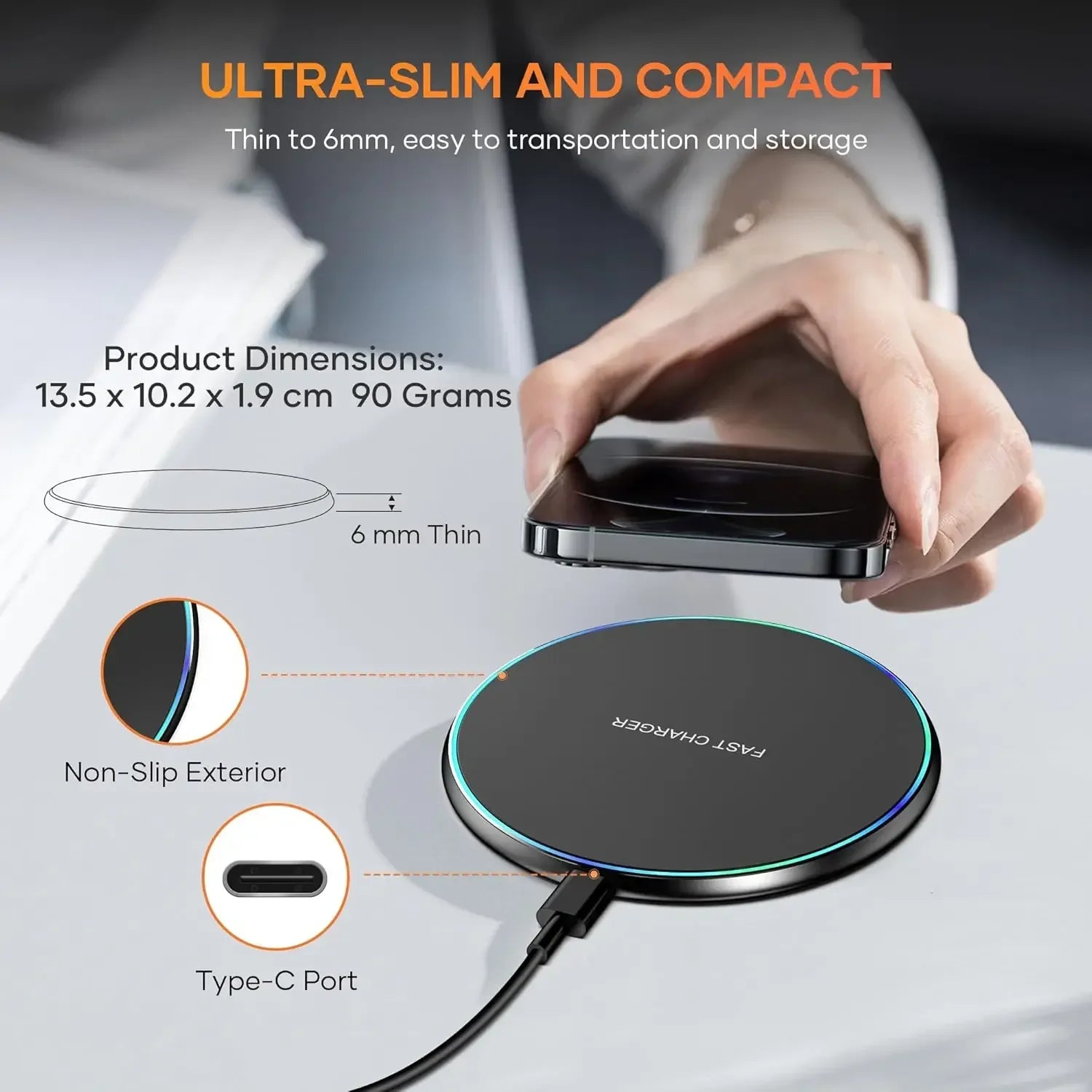 Mini LED Wireless Charger Pad For iPhone 16 15 14 13 12 8 X Pro Max Samsung Xiaomi Induction Fast Charging Dock Station