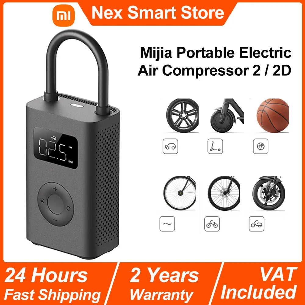Xiaomi Mijia Portable Electric Air Compressor 2/2D,Smart Digital Tire Pressure Detection Inflator, Multitool Electric Air Pump 2