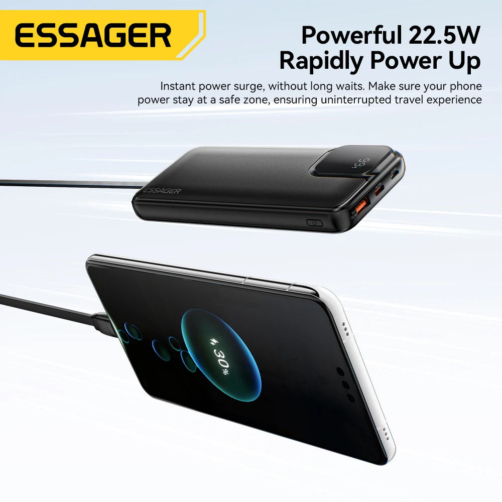Essager Portable Power Bank 20000mAh with Two Built-in Cables External Battery PD 22.5W Fast Charging For iPhone 17 16 15 Xiaomi