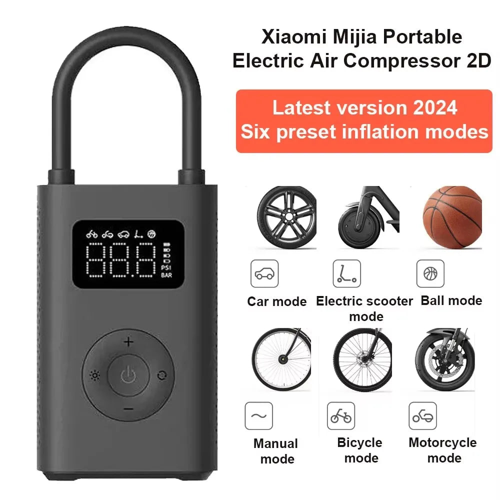 Xiaomi Mijia Portable Electric Air Compressor 2/2D,Smart Digital Tire Pressure Detection Inflator, Multitool Electric Air Pump 2